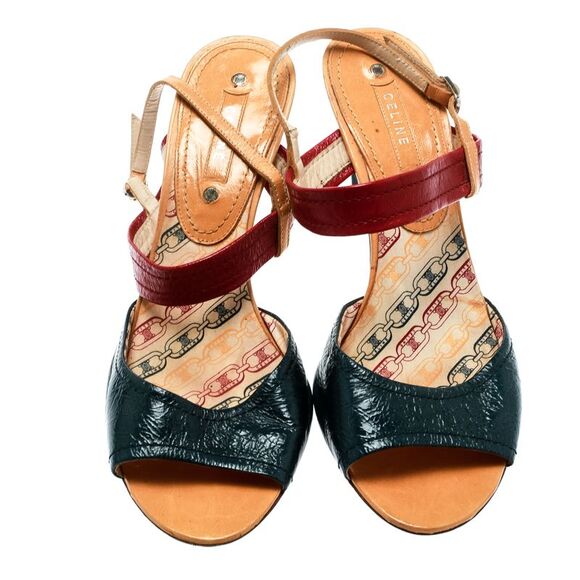 Celine Multicolor Leather Slingback Open Toe Sandals Size  39.5 - Picture 3 of 4